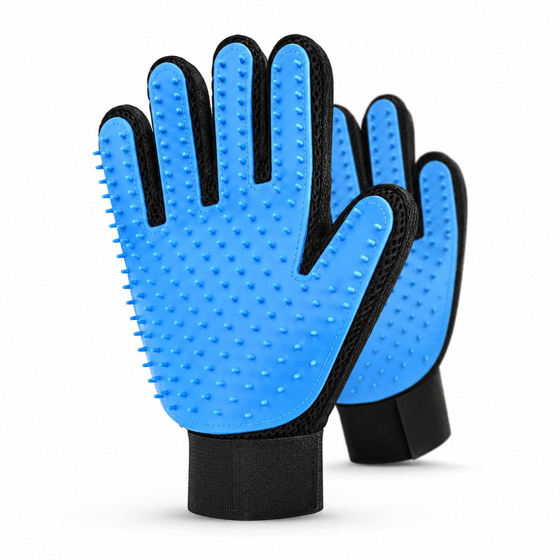 Par de guantes de aseo de silicona azul para perros y gatos
