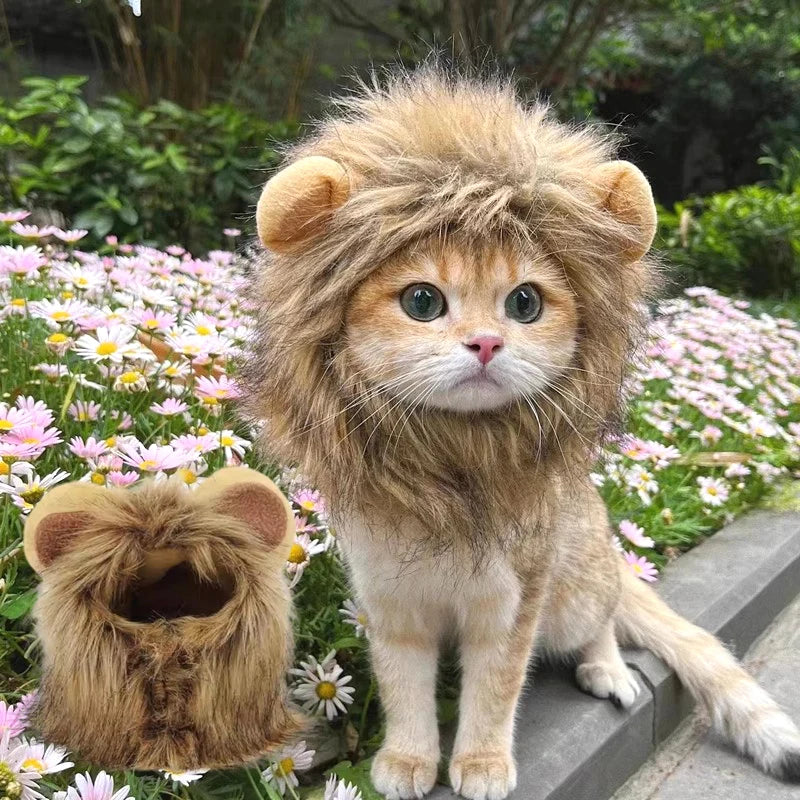 Cute Lion Mane Cat Wig Hat Pet Hat for Dogs Cats Kitten Cap 2026 Halloween Party Cosplay Costume Cat Accessories Photo Props